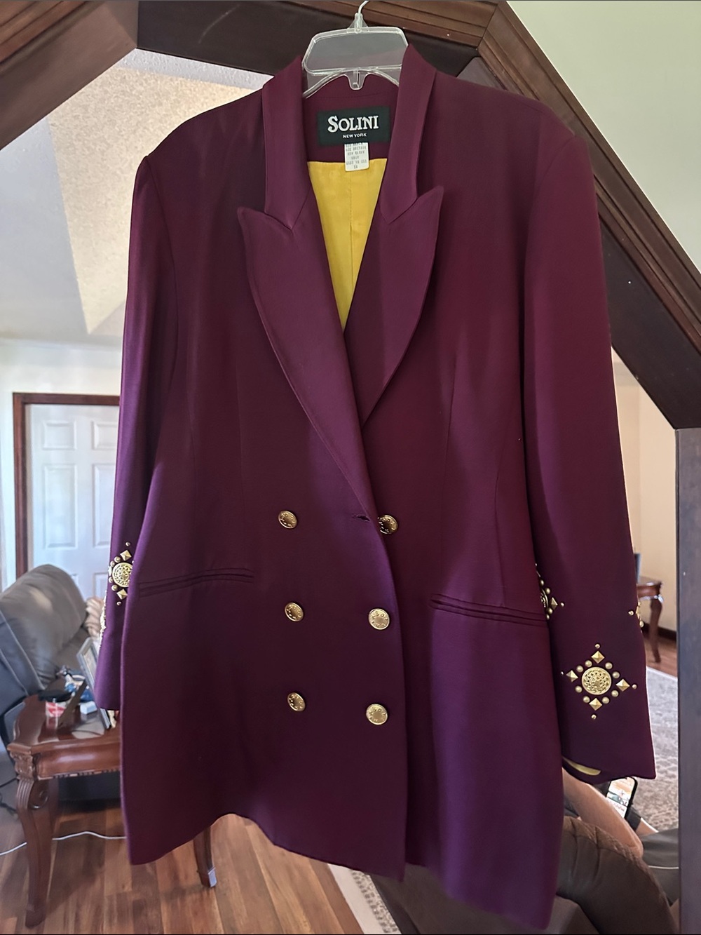 LINI Plum Double-Breasted Blazer with Gold Embellished Cuffs